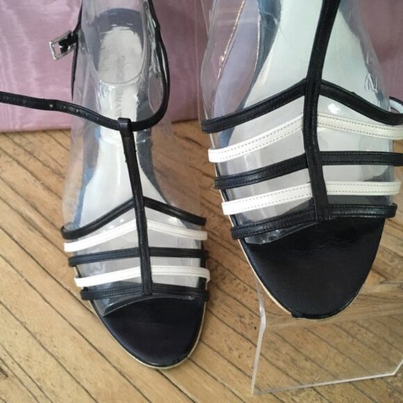 Giorgio Armani Black and White Strappy Sandals Size 36 (US6) - Picture 2 of 9